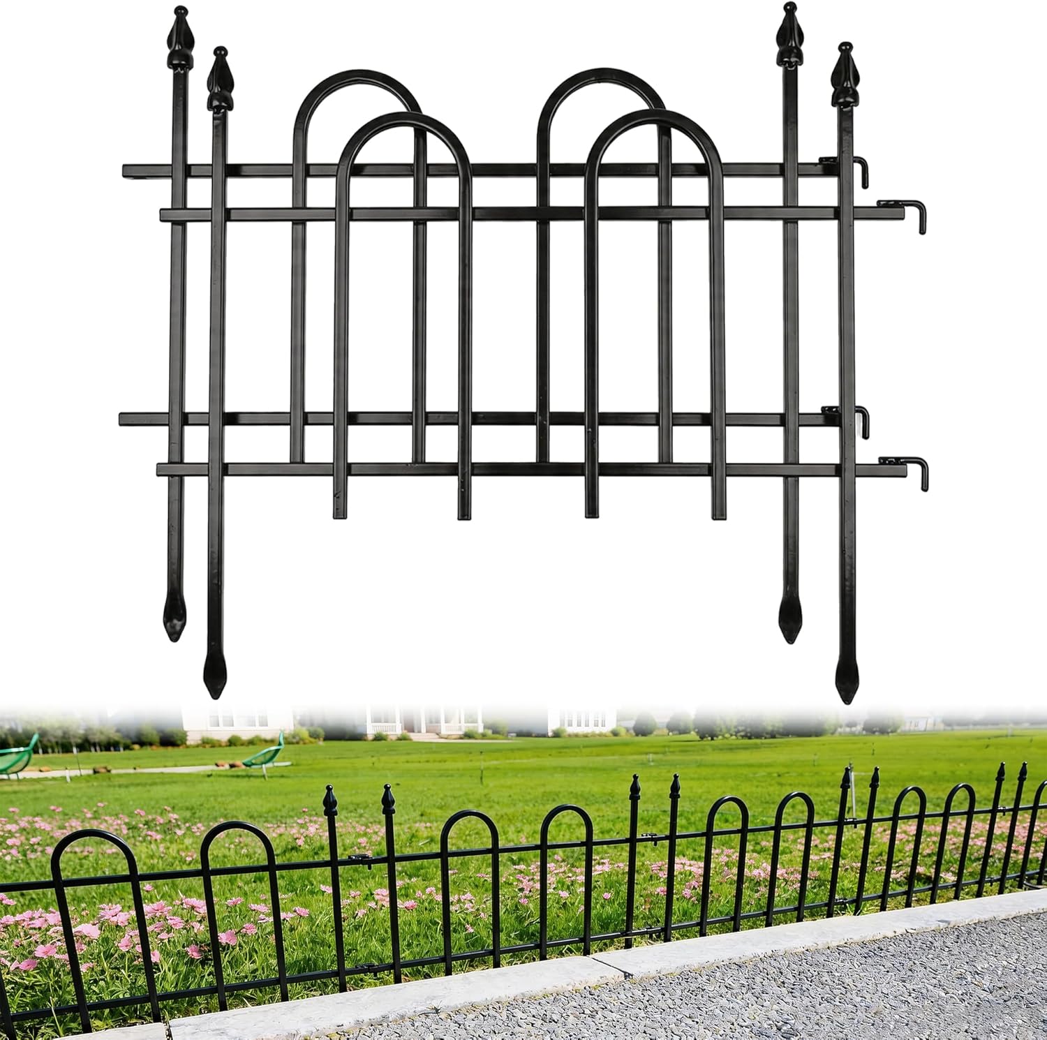 Decorative Metal Garden Fence 19" H x 22" L (4 Panels, Total Length 7.2 feet) Metal Border Folding Fence, Landscape Fencing for Yard, Animal Barrier,Flower Bed