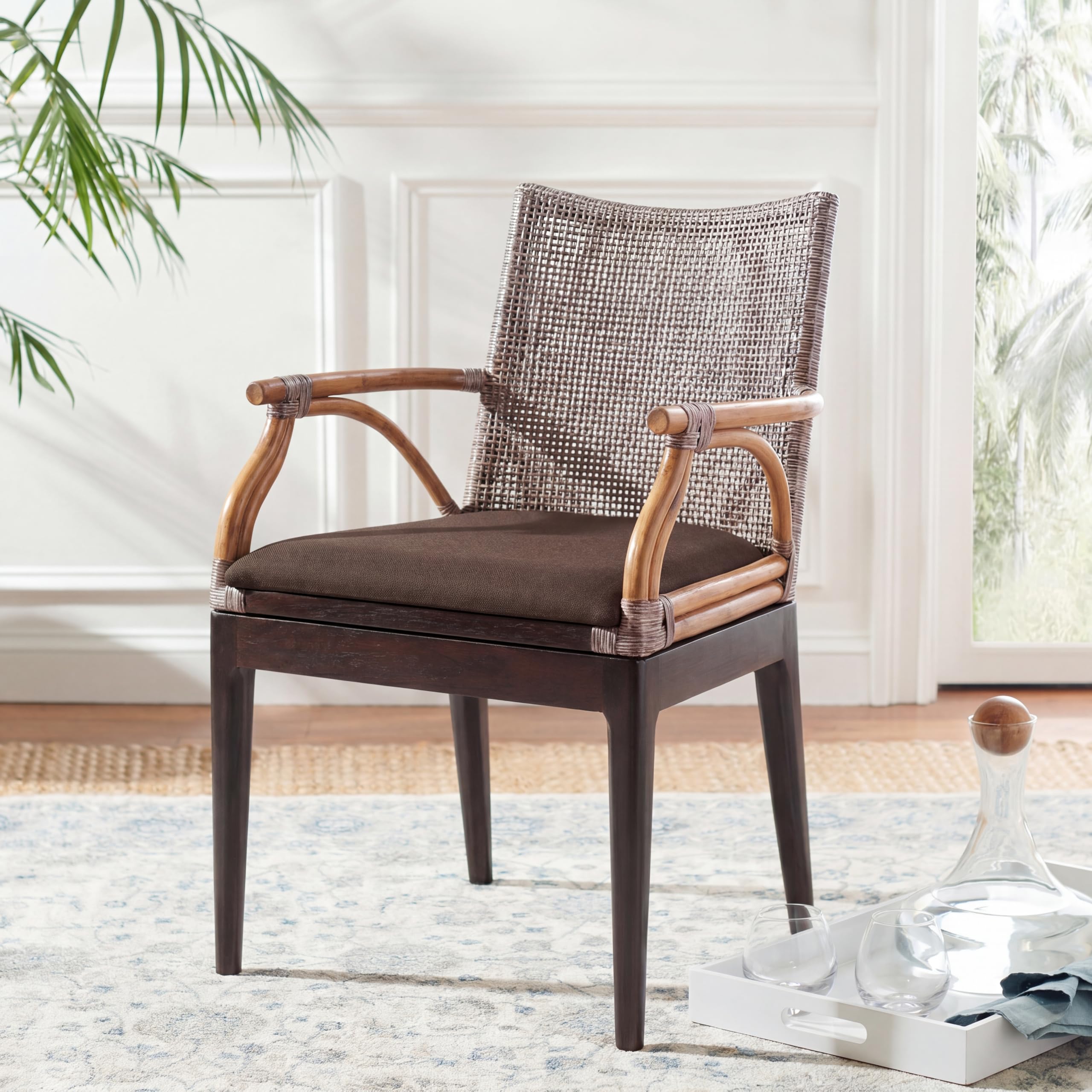 SAFAVIEH Home Collection Gianni Tropical Coastal Brown White Wash Solid Wood Arm Chair-image-26