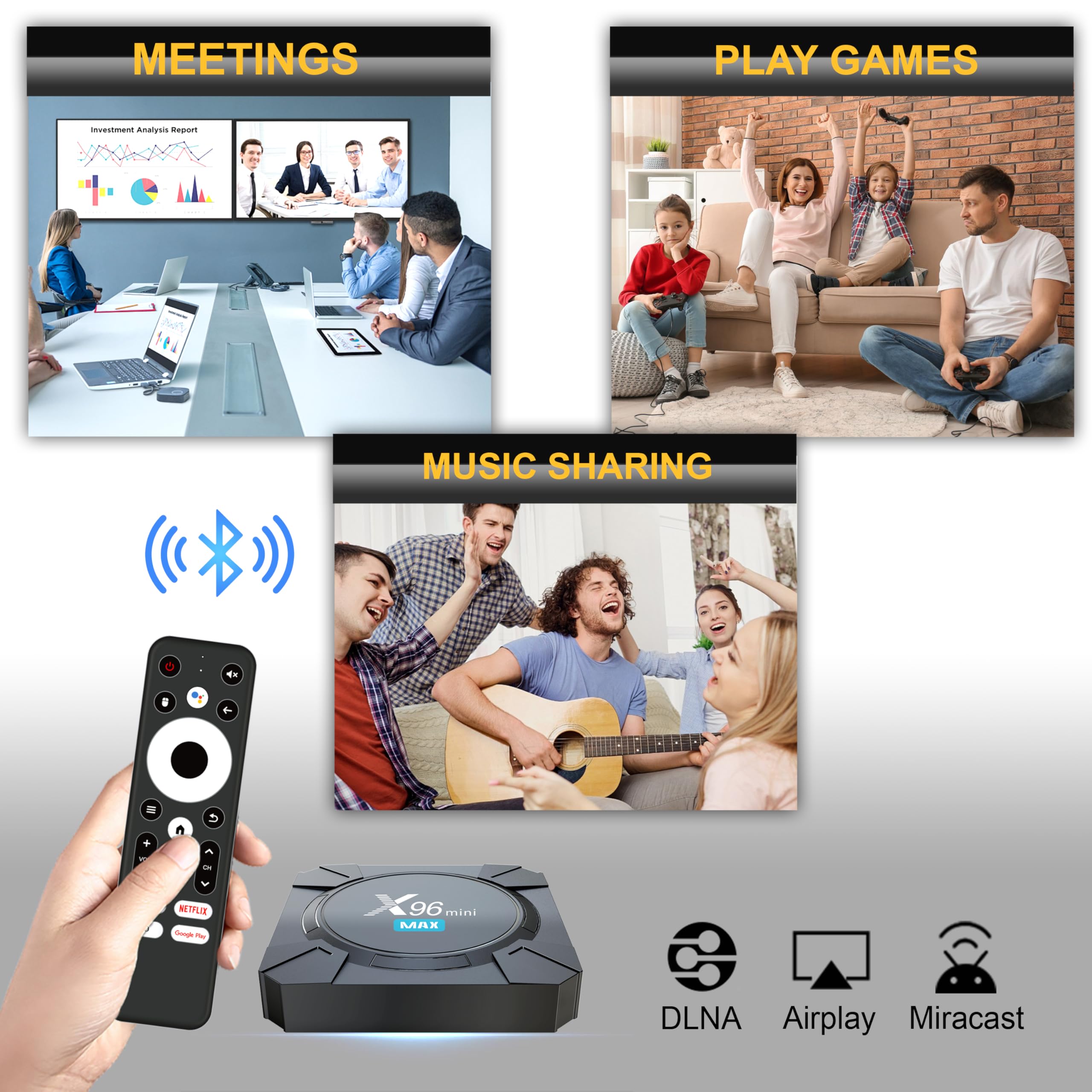 Android 14 TV Box 4K UHD, X96 Mini Max obudowa TV z WiFi 6, 2 GB RAM, 16 GB ROM, czterordzeniowy, Bluetooth, HDR10, asystent głosowy, odtwarzacz multimedialny, ultrapłynne przesyłanie strumieniowe