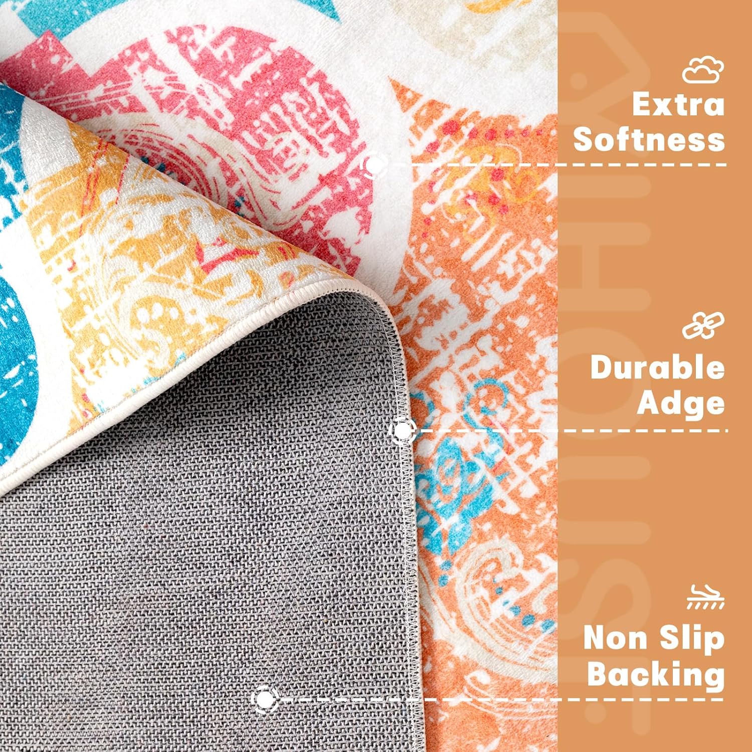 YIHOUSE Moroccan Area Rug -6 x 9 Washable Living Room Rug, Ultra-Thin Non-Slip Indoor Large Accent Distressed Rugs Soft Faux Wool Colorful Floor Carpet for Bedrooms Decor (Rectangle-6 x 9ft