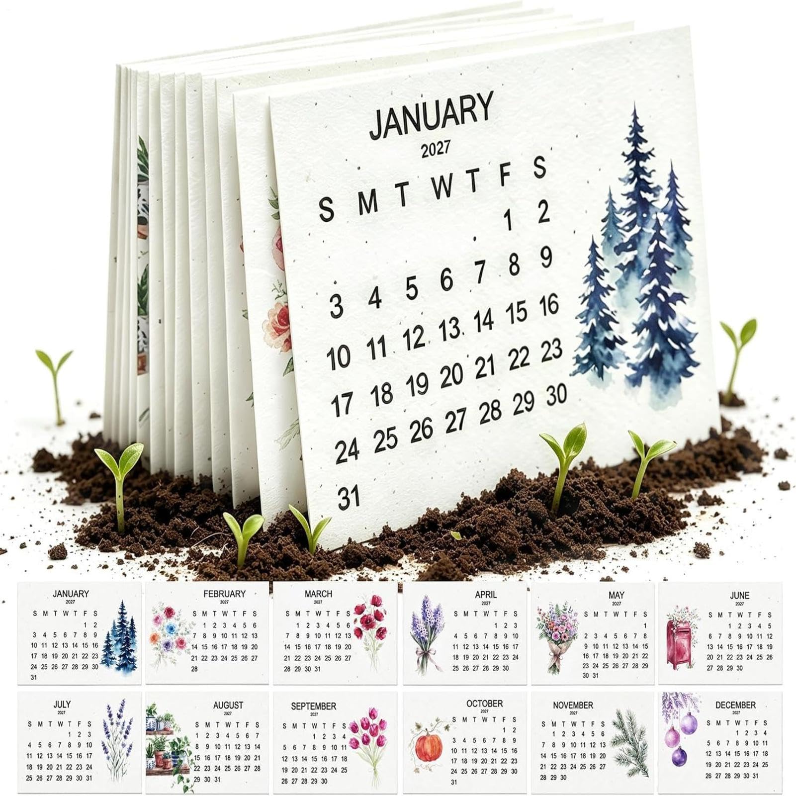Plantable Seed Calendar 2027, Wildflowers Paper Desk Calendar With Stand