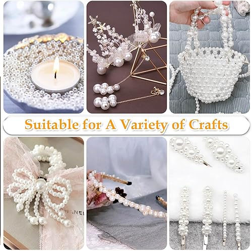 Miniatura 6 de Anezus 2205 perlas blancas para manualidades, cuentas de perlas falsas de varios tamaños, perlas para coser, cuentas de perlas sueltas a granel con