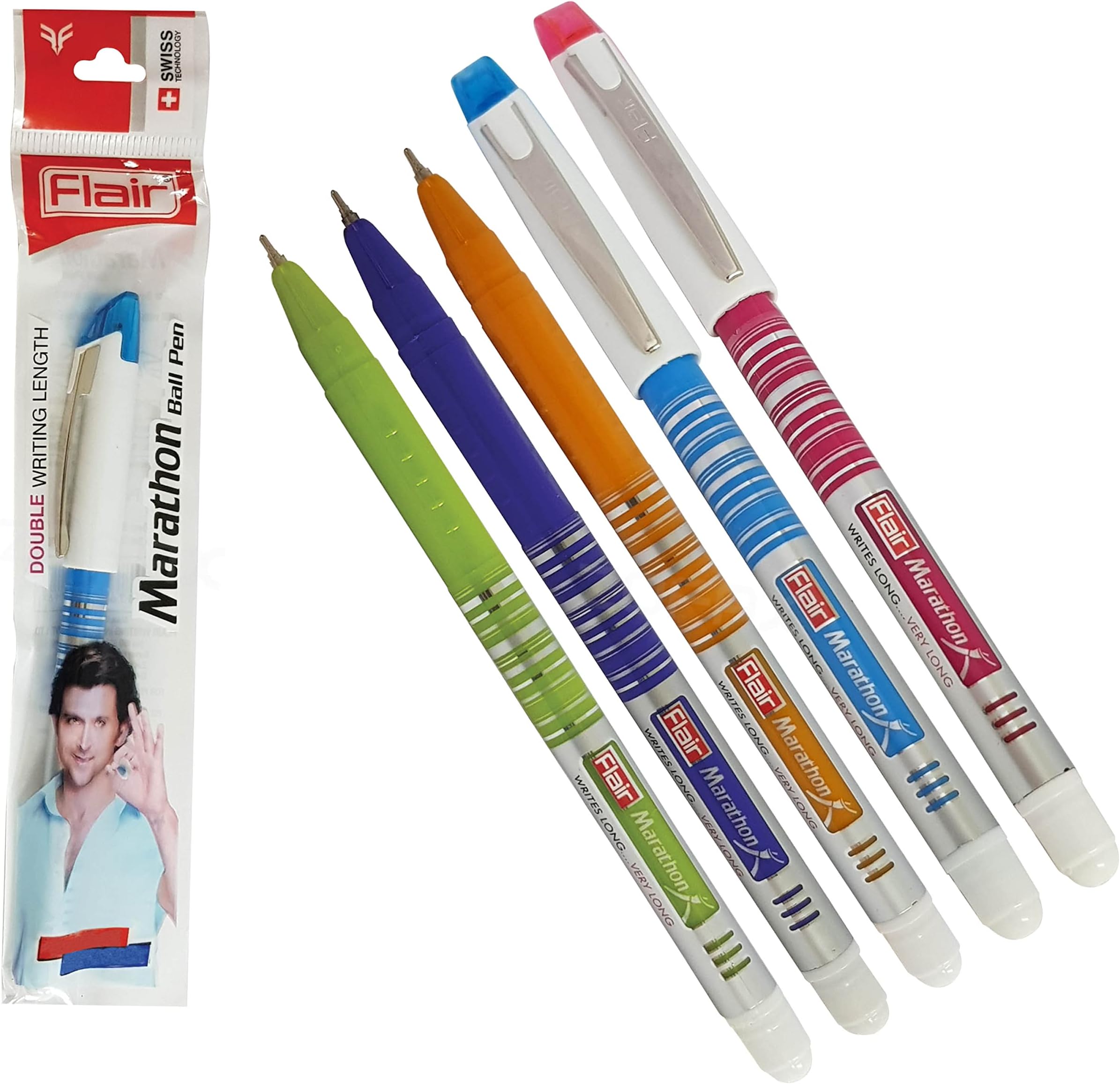FLAIR Marathon 5 x 0.7mm Fine Point BLUE Ink Biro Ballpoint Pens Smooth Writing