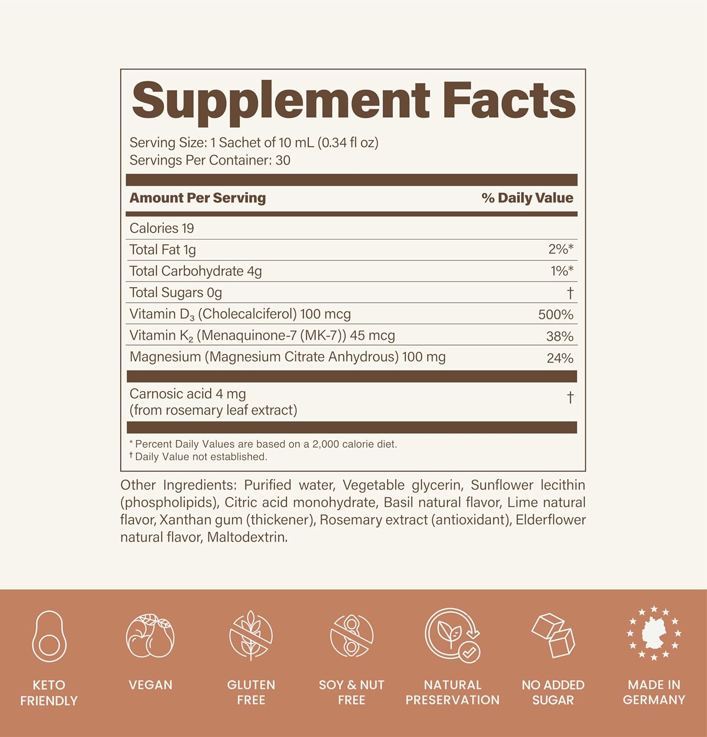 Liposomal Vitamin D3 K2 Magnesium | High Strength 100 mcg Vitamin D3 per Daily Dose | Immune & Bone Health, Muscles, High Bioavailability, Vegan | 30 Sachets of 10 ml Liquid Drops