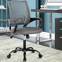Vista 8 de Silla de oficina ergonómica, silla de escritorio de malla con respaldo medio con soporte lumbar y reposabrazos, transpirable, sillas ejecutivas