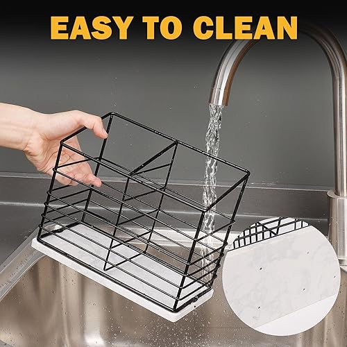 Miniatura 6 de Soporte de utensilios para encimera de cocina, soporte de utensilios de metal para encimera de cocina, almacenamiento de herramientas de cocina para