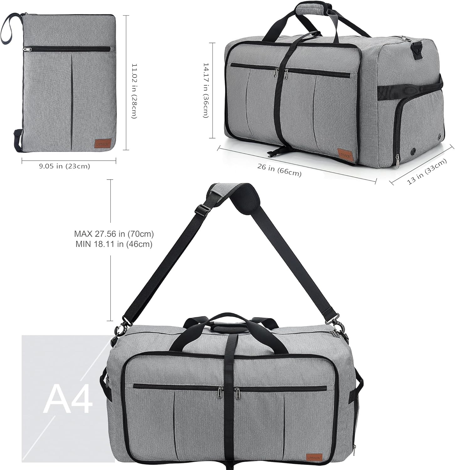 80L Travel Duffle Bag for Men, Large Foldable Duffel Bag for Travel with Shoe Compartment Overnight Weekender Bag Gym Bag for Men Women Waterproof & Tear Resistant (Gray, 80L) - Image 2