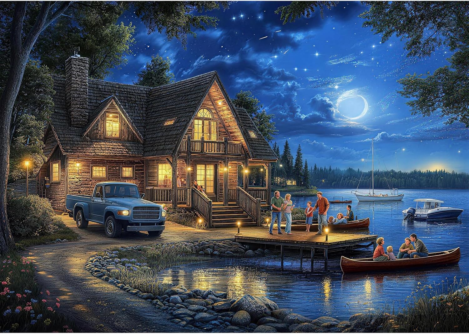 500 Piece Puzzle for Adults, Lake Night Jigsaw Puzzles 500 Pieces, Village Landscape Puzzles for Adults 500 Pieces, Home Decor Birthday Party Gift for Men Women Elders, 20.5 x 15 in