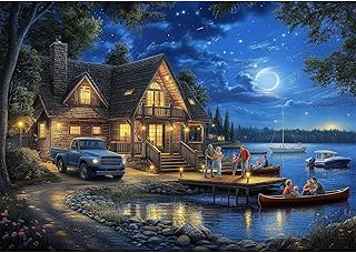 500 Piece Puzzle for Adults, Lake Night Jigsaw Puzzles 500 Pieces, Village Landscape Puzzles for Adults 500 Pieces, Home Decor Birthday Party Gift for Men Women Elders, 20.5 x 15 in