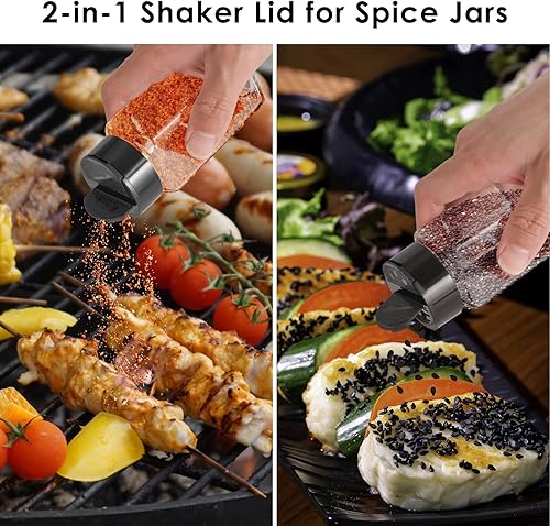 Miniatura 5 de Paquete de 12 tarros de vidrio para especias con etiquetas, recipientes de especias de 4 onzas con tapas negras, recipientes vacíos para especias,