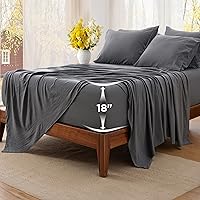Bedsure Queen Deep Pocket Sheet Set - 6 Piece Ultra-Soft Prewashed Sheets, Fits 18" Mattresses, Breathable Secure Fit, Grey Hotel Bedding
