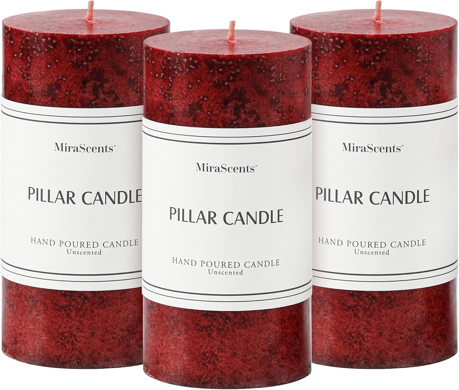 3x4 Inch Burgundy Pillar Candles Set of 3, Unscented Red Pillar Candle, Dripless and Smokeless Large Candles, Candle for Home Decor, Dinner Table,Weddings, Holidays,Spring