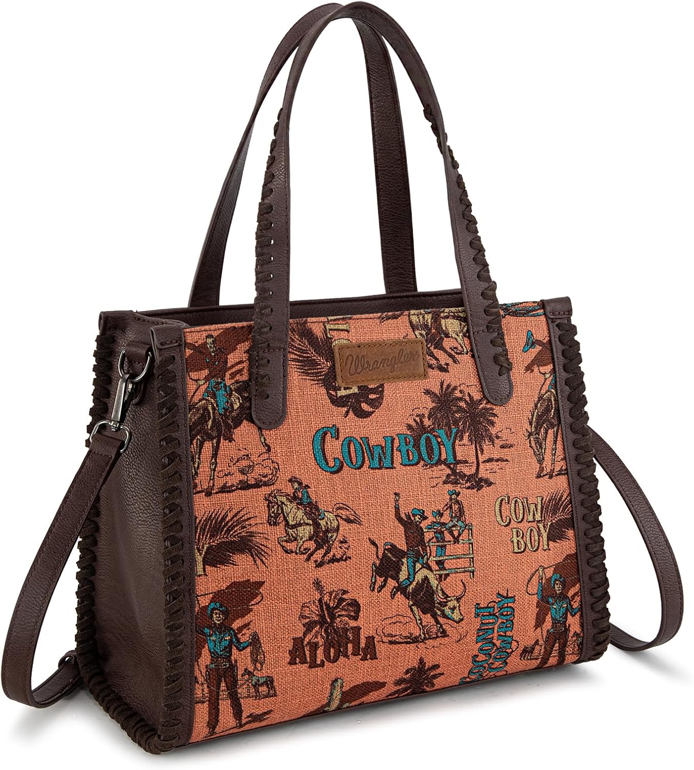 Wrangler Tote Bag Western Handbags Cowboy Print With Crossbody Strap - Image 3