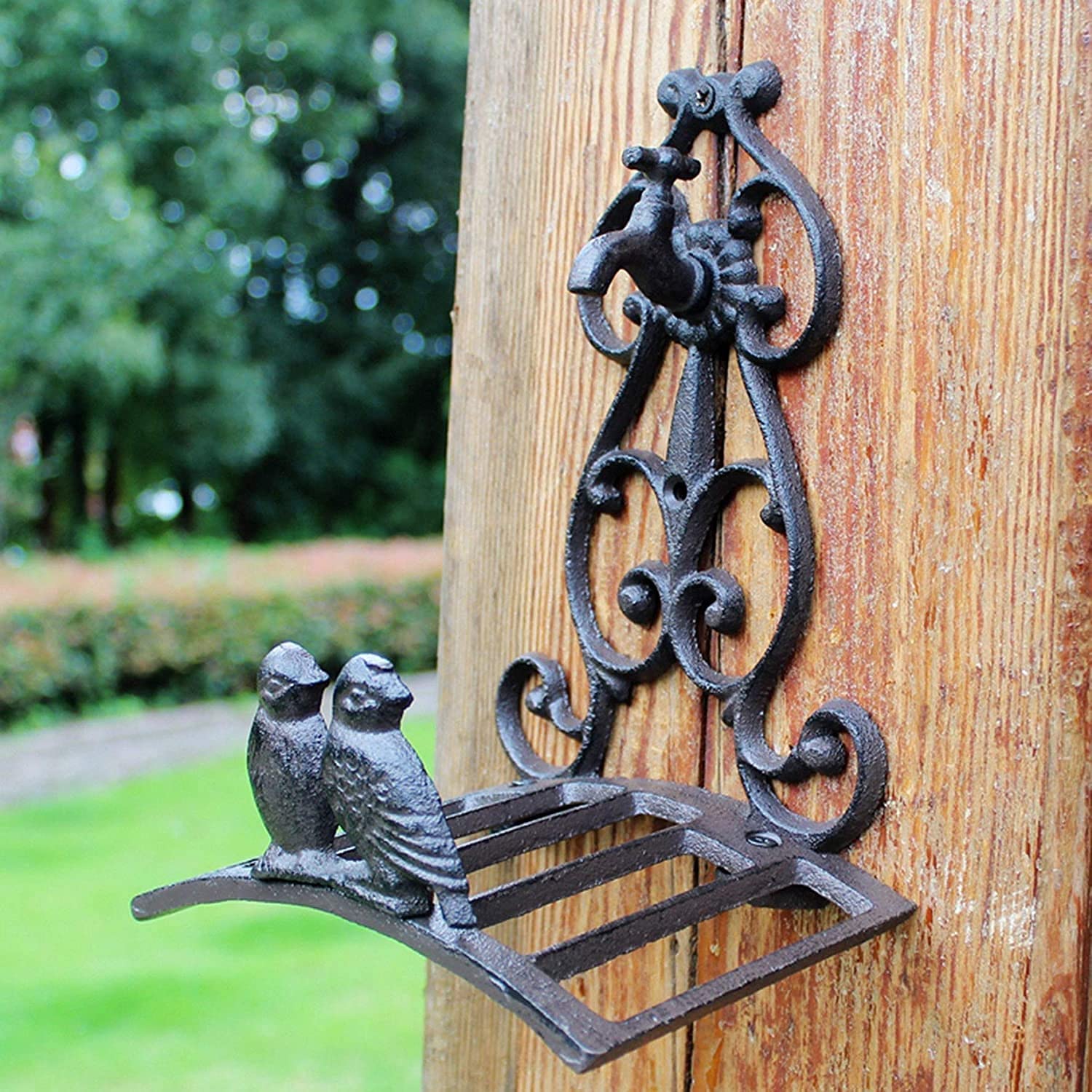 X&Z-XAOY Carrete De Soporte De Manguera Decorativo De Estilo Retro Soporte De Manguera De Jardín De Hierro Fundido De Alta Resistencia Dos Pájaros Almacenamiento De Manguera De Agua