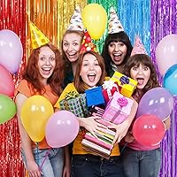 Vista 6 de Cortina de flecos de arcoíris para fiesta, paquete de 2 cortinas de fondo de flecos de aluminio de 3.3 x 8.3 pies para cumpleaños, boda, novia, baby