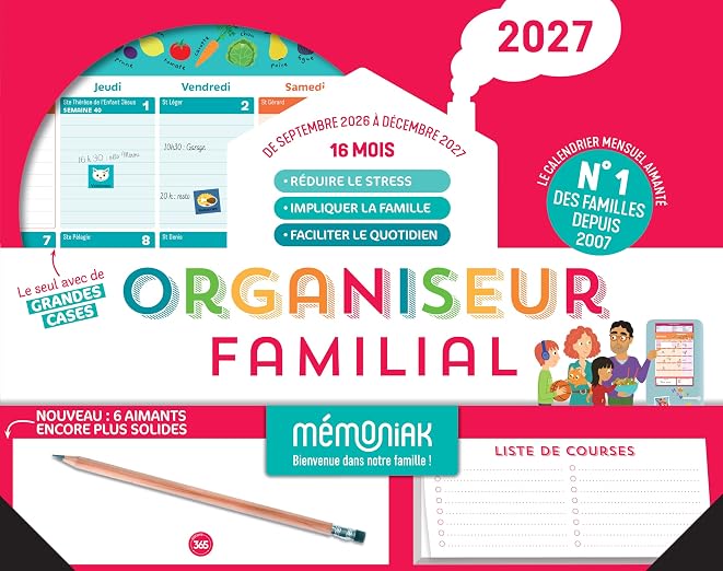 Organiseur familial Mémoniak 2027, calendrier organisation familiale mensuel (sept. 2026- déc. 2027) cover
