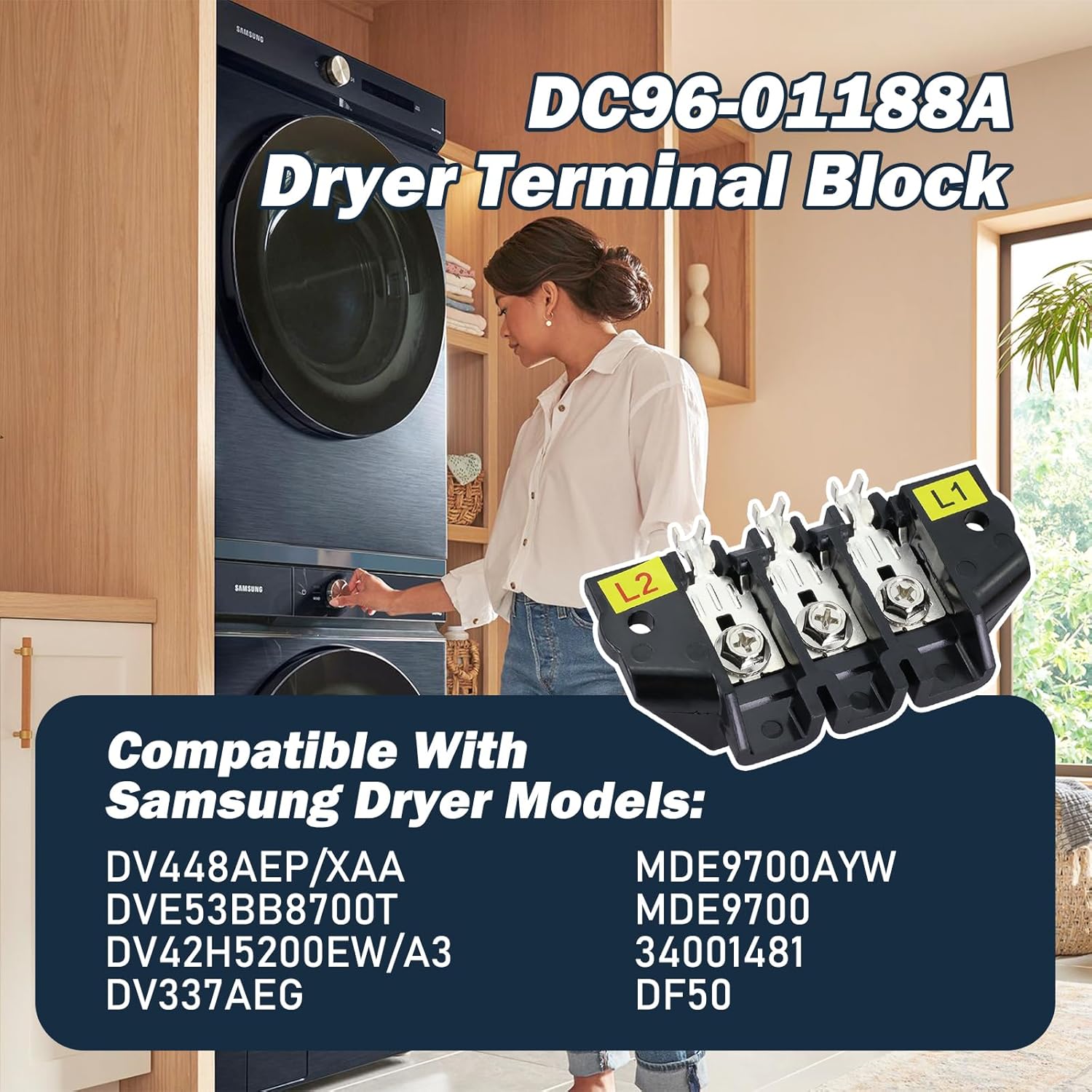 DC96-01188A Dryer Terminal Block Fit for Samsung MDE9700 DV448AEP/XAA DVE53BB8700T Dryer Models Replace# AP4207835 PS4216924 2074197