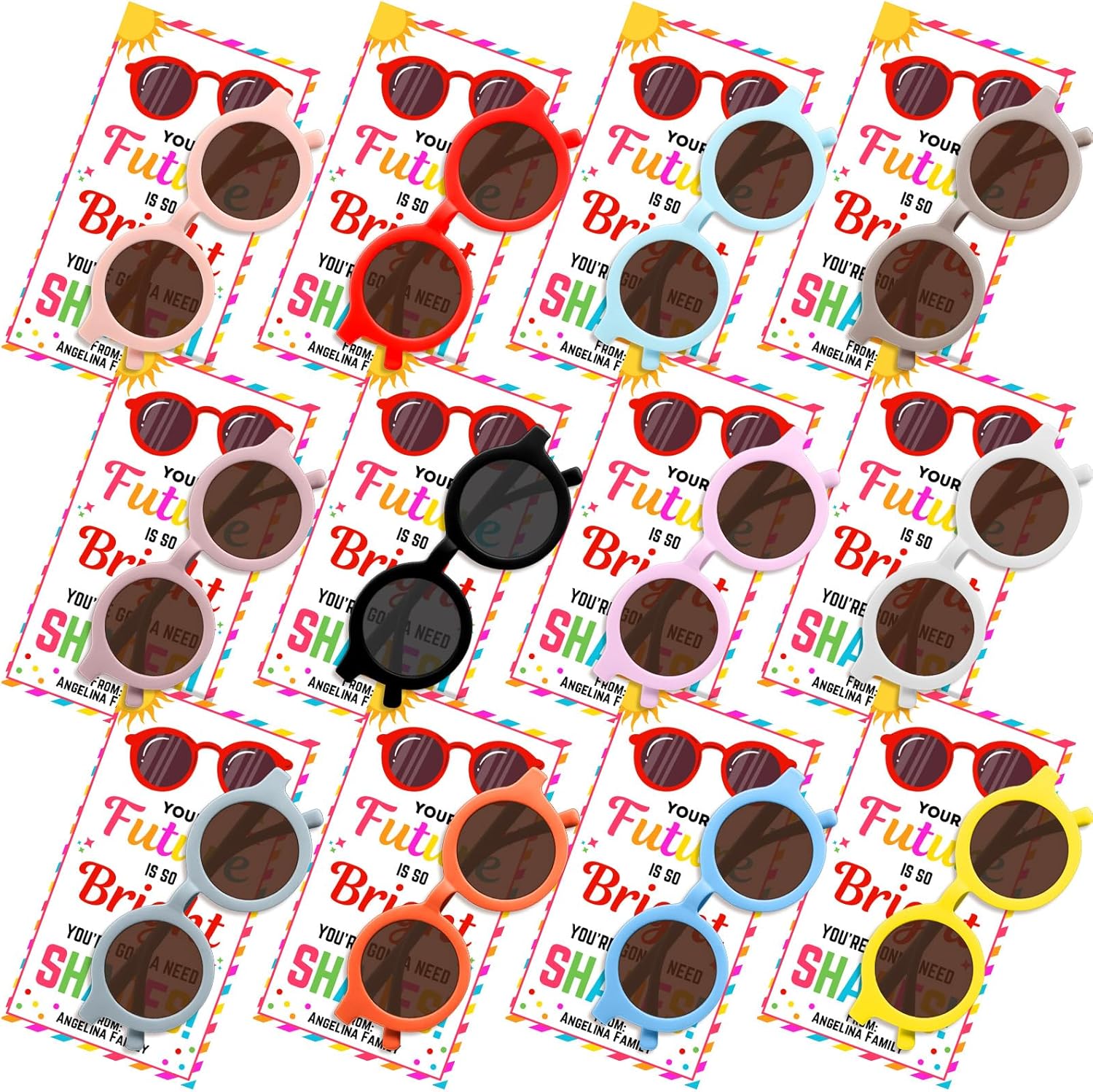 Relaxweex 48 Pcs End of Year Student Gifts from Teacher 2026 Bulk Kindergarten Graduation Gifts 24 Round Sunglasses 24 Blessing Cards for Pre K Preschool Kids Pool Beach Summer Toddler Girl