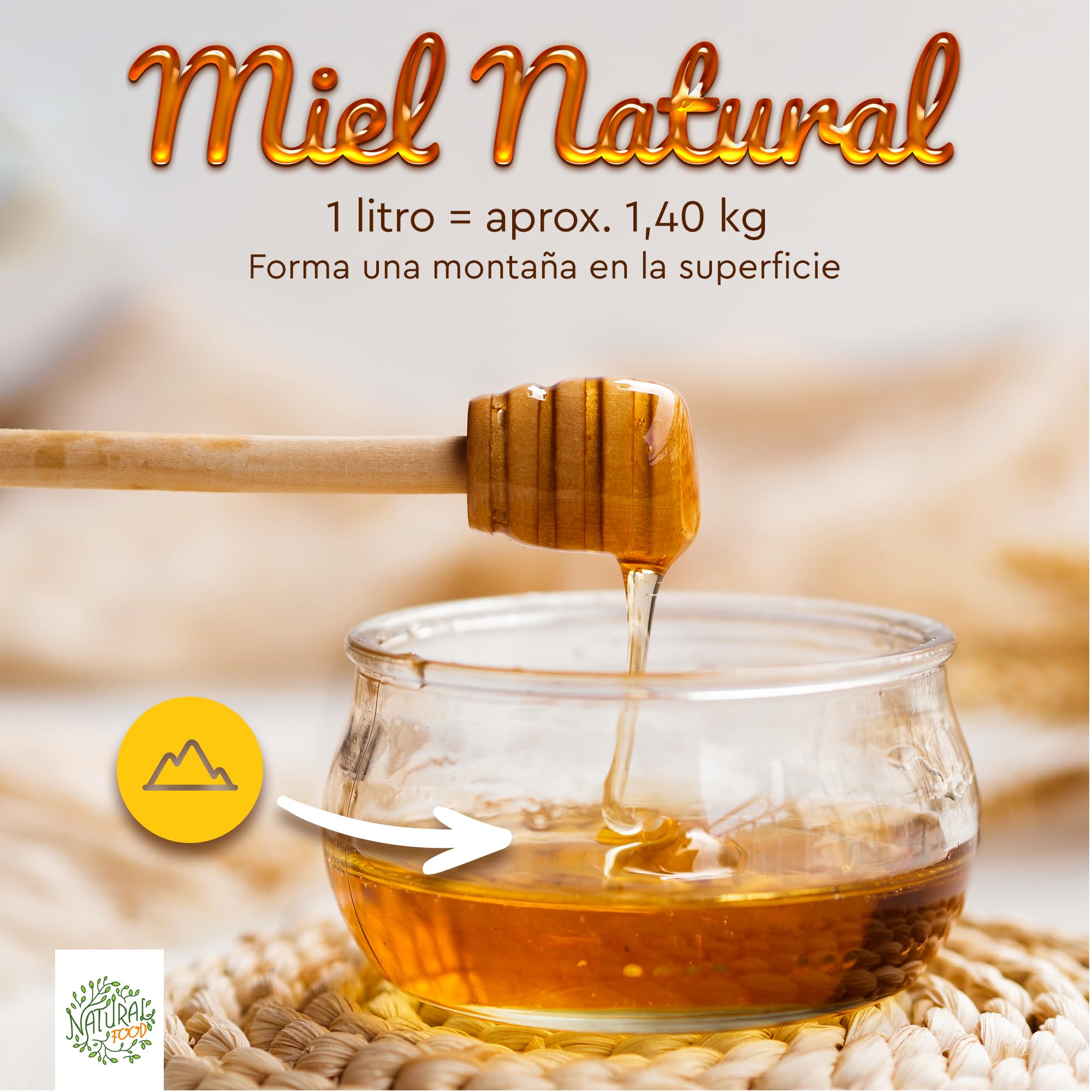 Natural Food - Miel cruda de diente de león, 100% natural y sin aditivos - Sin filtrar ni calentar - Recolectada directamente del apicultor - 11 KG - miel cruda 100% natural,