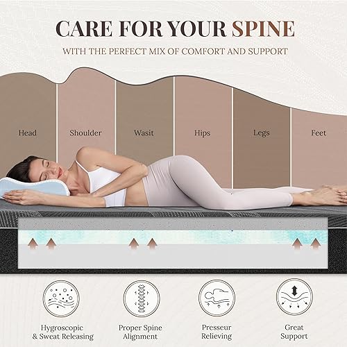 Miniatura 6 de CH Charme House Colchón Queen de 10 pulgadas, colchón de espuma viscoelástica de carbón de bambú, enfriamiento y alivio de presión, cama en una