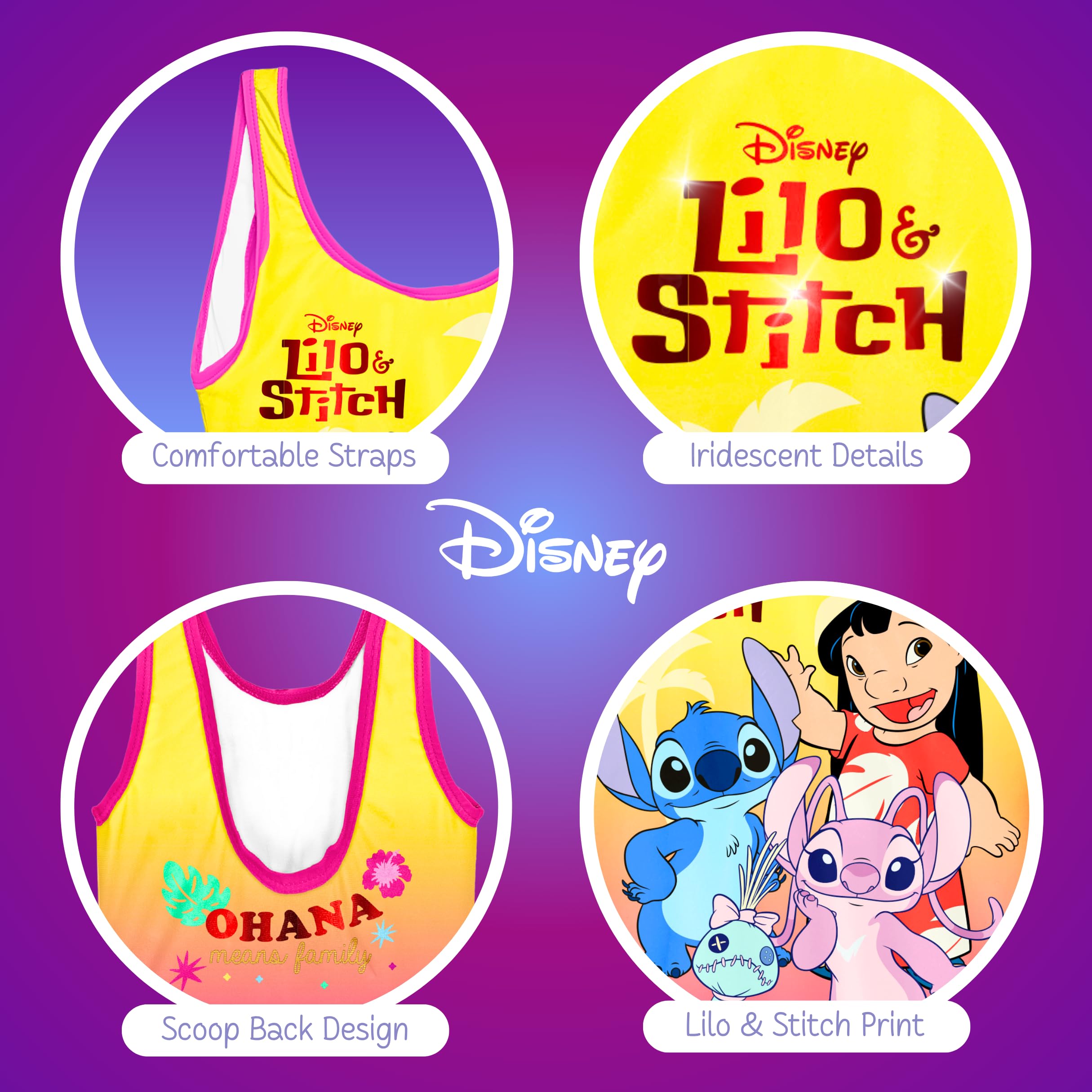 Disney Stitch et Angel Maillot de Bain Une Pièce pour Fille, Conception Lilo Stitch Angel e Scrump Maillot de Bain Natation pour Enfant, Taille 8 Ans | Orange
