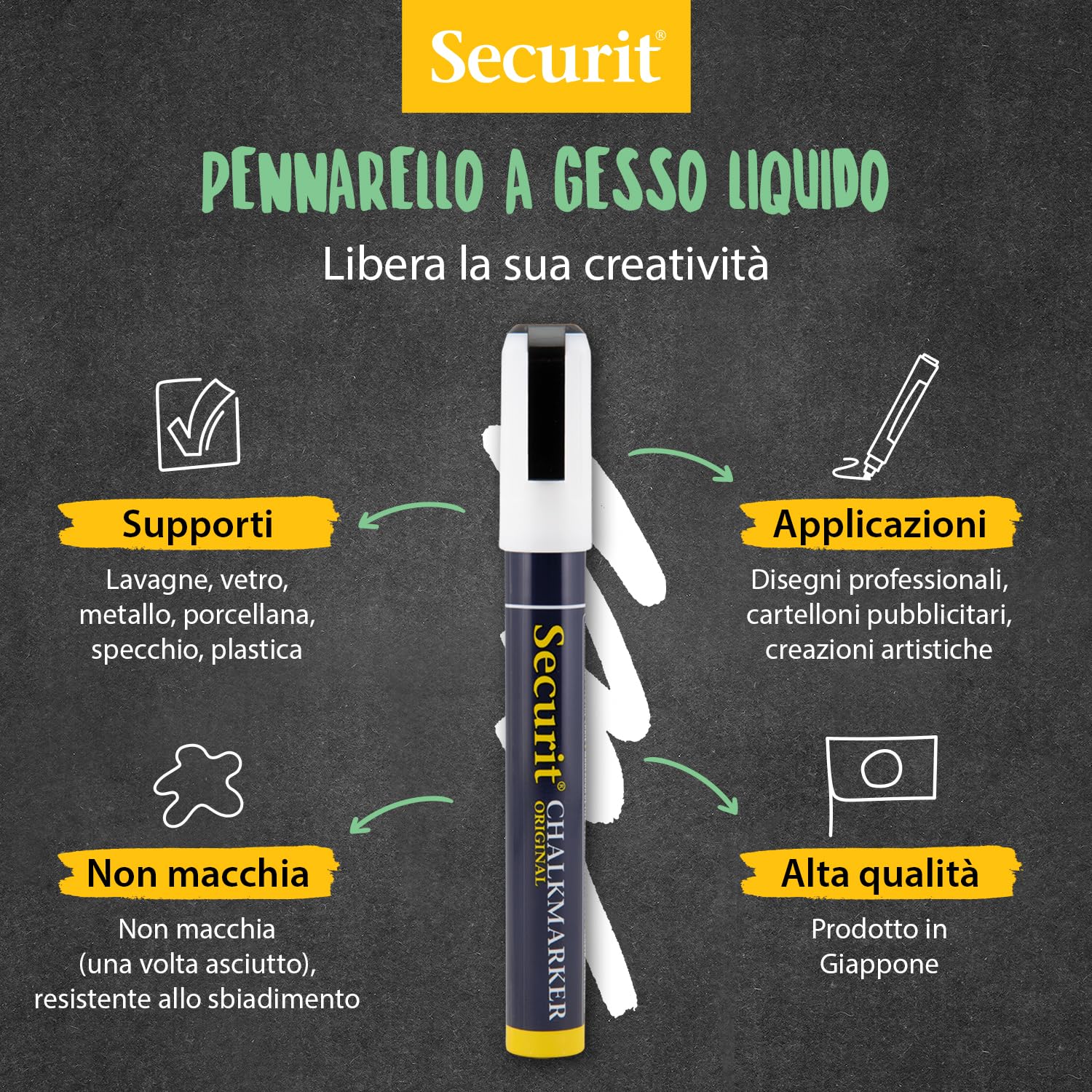 Securit Set da 8 pennarelli a gesso liquido colore Bianco - Punta Media