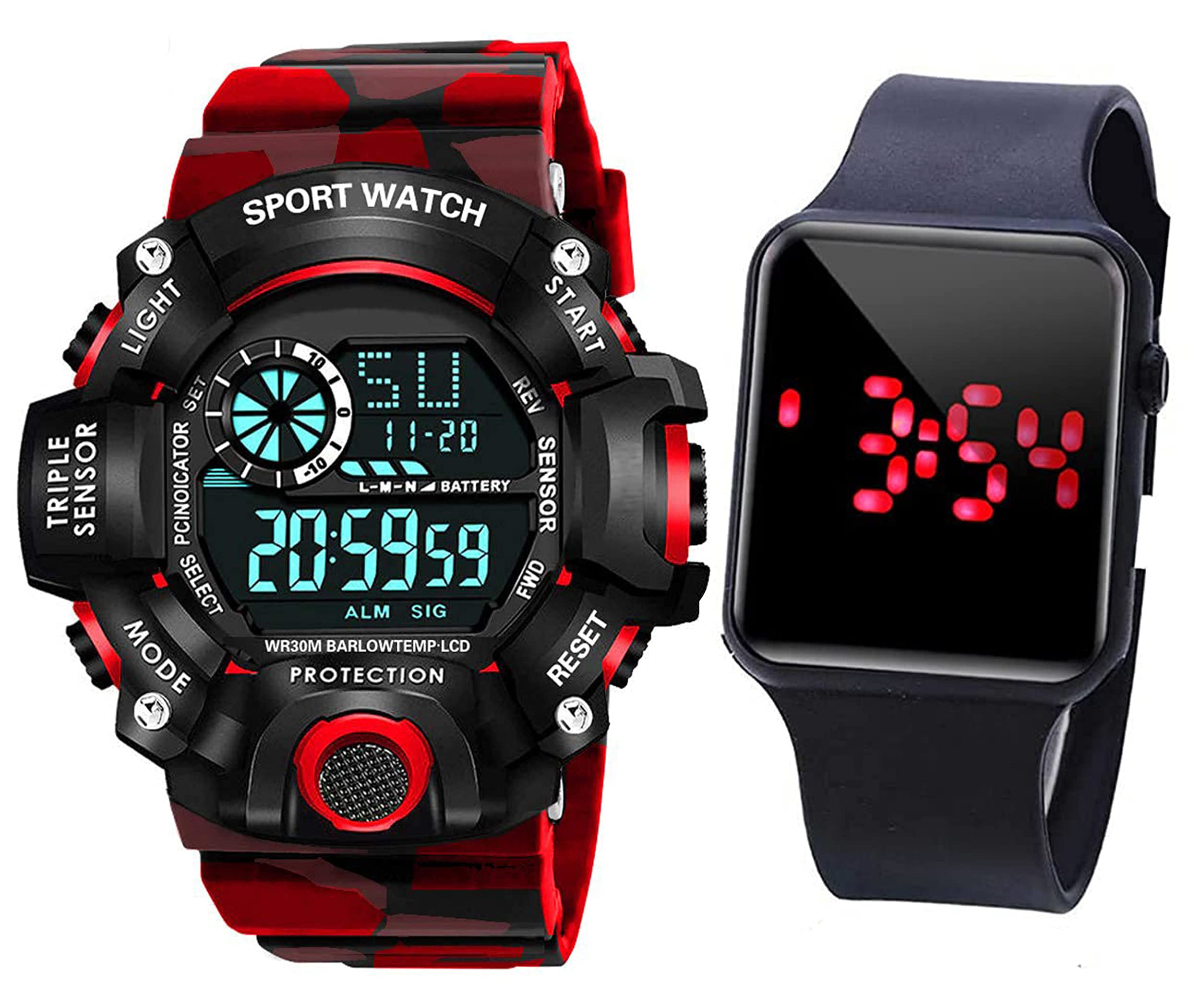 FROZIL Digital Watch with Square Led Shockproof Multi-Functional Automatic Red Black Color Strap Waterproof Digital Sports Watch for Mens Kids Watch for Boys Watch for Men Pack of 2 (B09BG1N4X6) Amazon Price History, Amazon Price Tracker