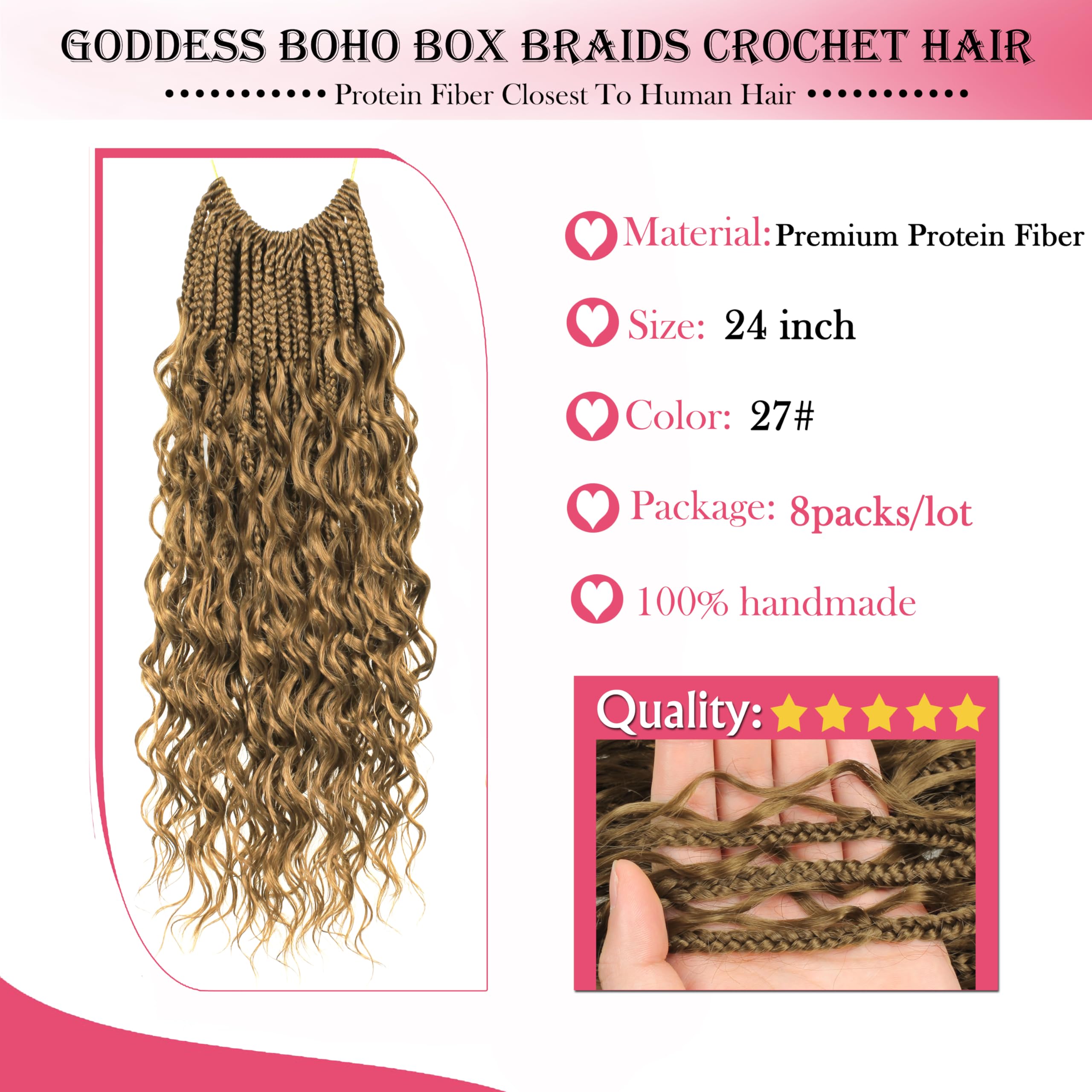 Boho Box Braids Crochet Hair with Soft Curls, Protein Fiber, 8 Packs
