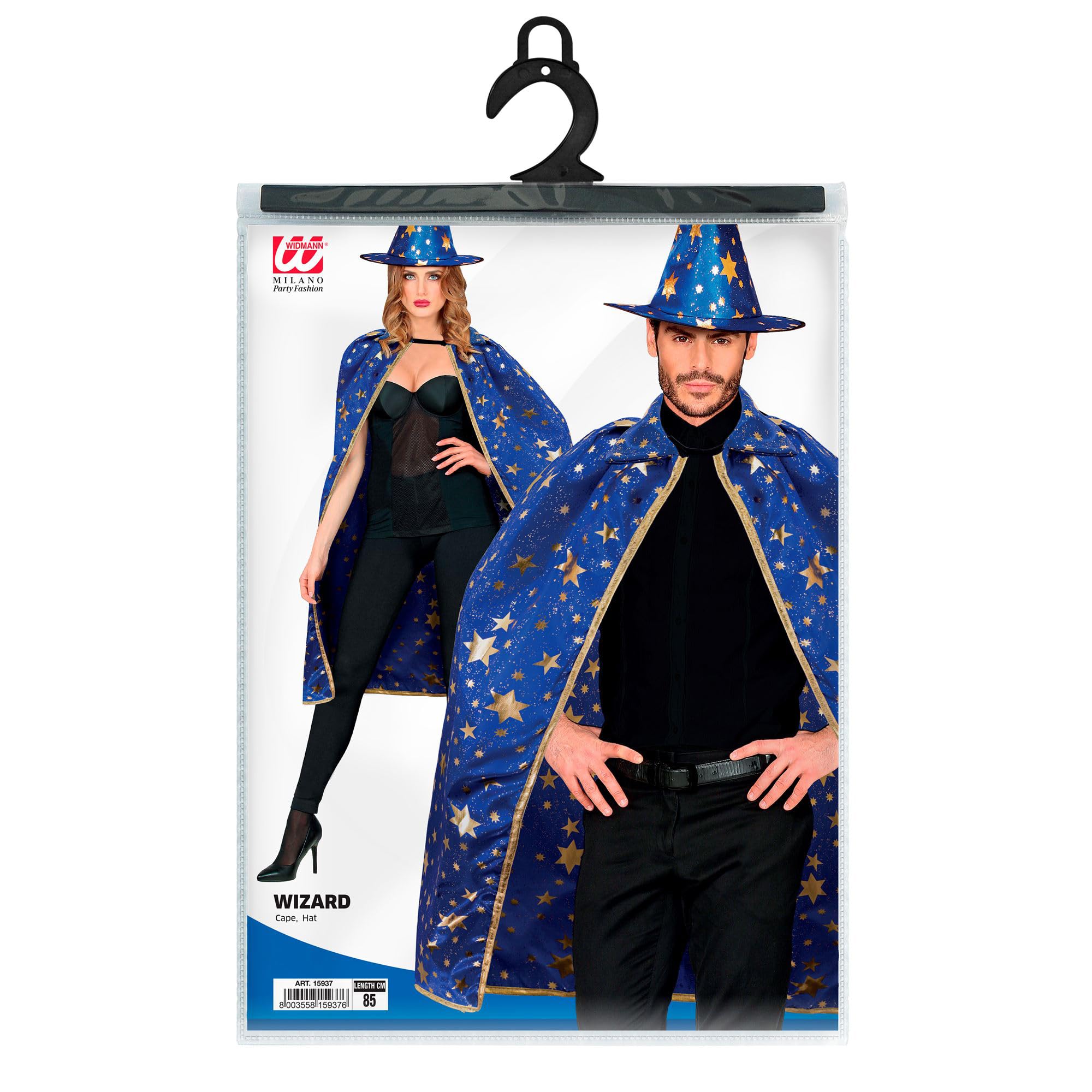 Widmann - Wizard Costume for Adults Cape (85 cm) with Hat, Magician, Witch, Blue - Image 4