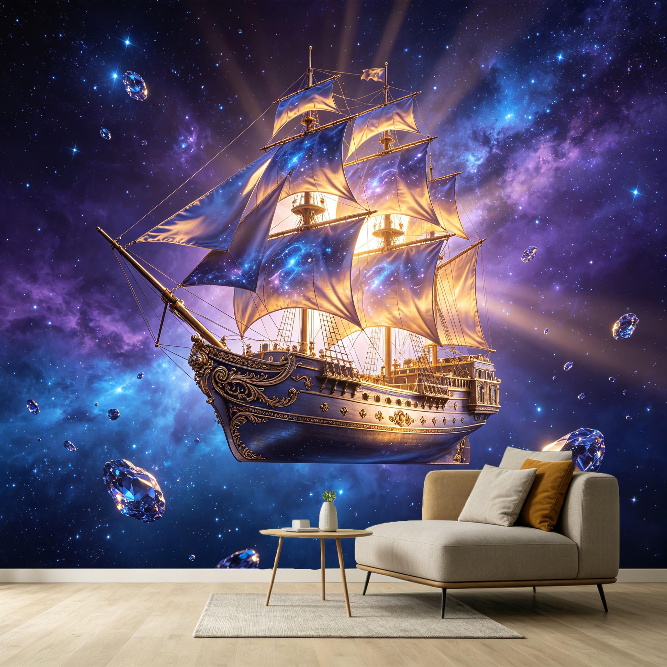 Custom Size Wall Murals Galaxy Sailboat Diamond Abstract 3D Trompe L'Oeil SelfAdhesive Wall Fabric Removable Large Wallpaper for Photo Living Room Interior Decor