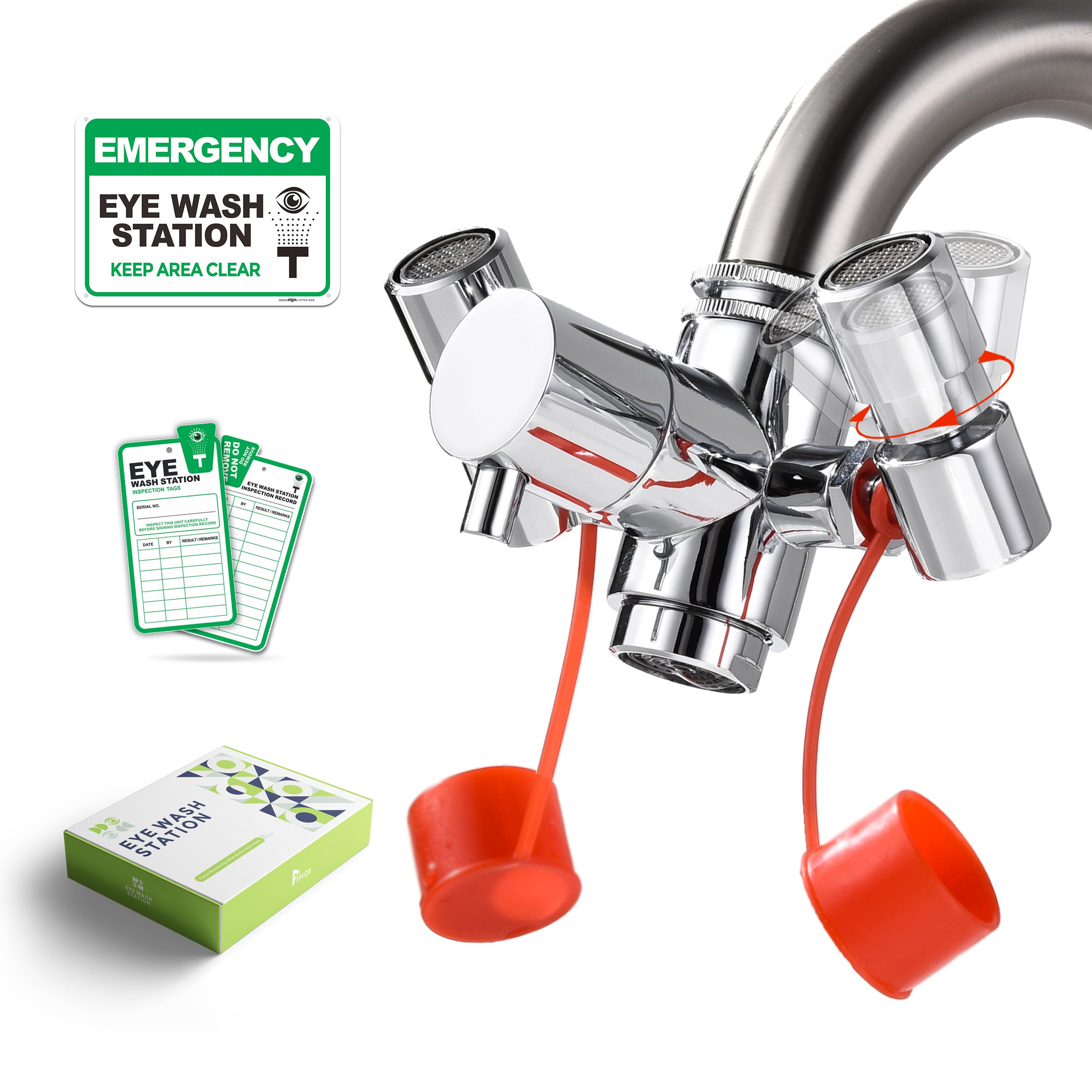 360° Swivel Eye Wash Station - Faucet Mounted Eye Wash Station Sink Attachment, Emergency Eye Wash Faucet with 5 Sink Adapters, Multi-Angle Rotating Eye Washer Station, Eye Wash Adapter for Faucet