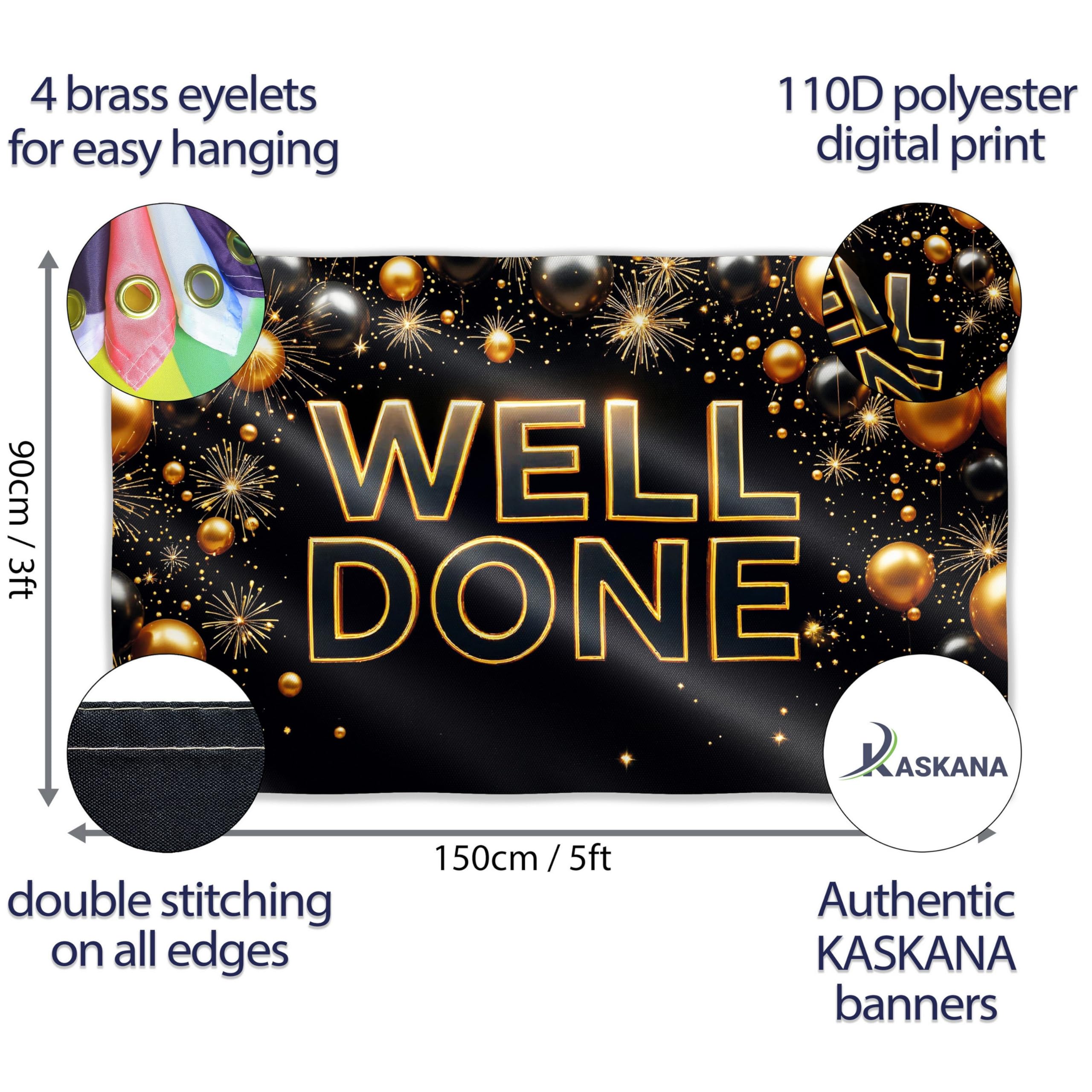 Congratulations Banner - Graduation Decorations 5ft x 3ft - Well Done Banner - We are so Proud of You - You Did It (Black & Gold) - Image 2