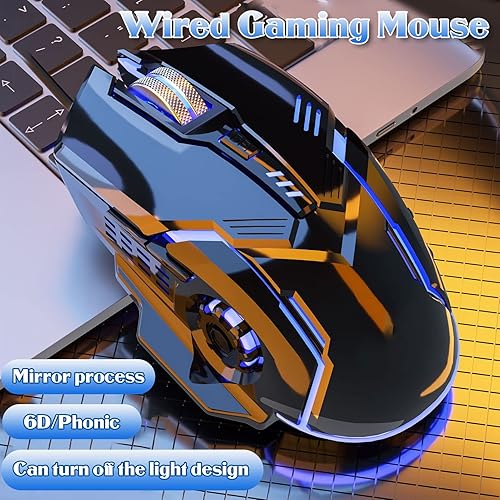 Miniatura 2 de Ratón para juegos con cable, mouse USB ergonómico 1200 1800 2400 3600 DPI, mouse silencioso con cable para computadora con retroiluminación RGB, 6