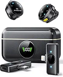 Microfone de lapela sem fio para iPhone/Android Suphyee, microfones de lapela com plugue Lightning/USB-C Plug-Play, alcance de 4,5 m, microfone condensador omnidirecional para gravação de vídeo