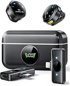 Microfone de lapela sem fio para iPhone/Android Suphyee, microfones de lapela com plugue Lightning/USB-C Plug-Play, alcance de 4,5 m, microfone condensador omnidirecional para gravação de vídeo