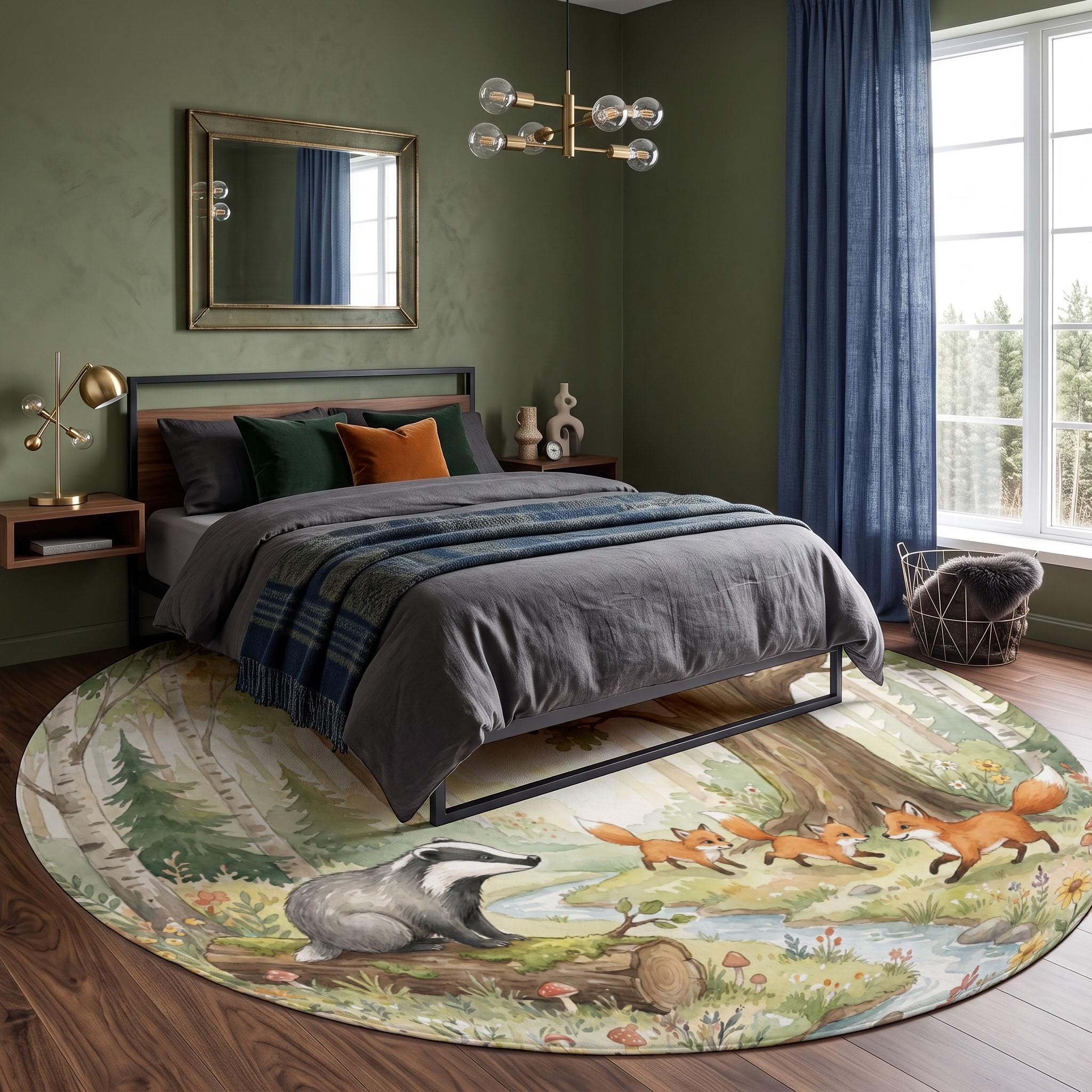 Lavable Tapis Rond Animaux Frais À L'Aquarelle