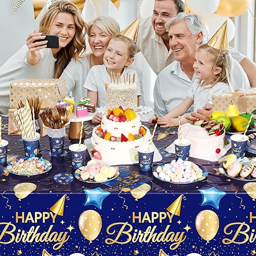 Miniatura 7 de Norme Juego de vajilla azul marino para decoración de cumpleaños, incluye mantel de 25 piezas, platos de papel azul, servilletas, vasos de papel,