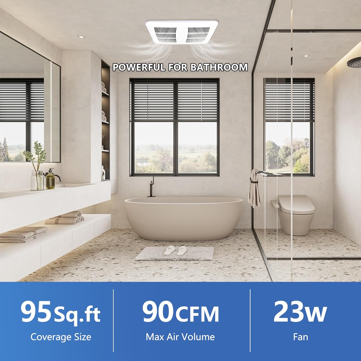 Awoco Bathroom Exhaust Fan, 90 CFM, Ultra-Quiet 1.0 Sone, Bathroom Ceiling Fan with duct size 4 Inch, Enery Star, ETL & HVI Certified Bathroom Ceiling Fan.