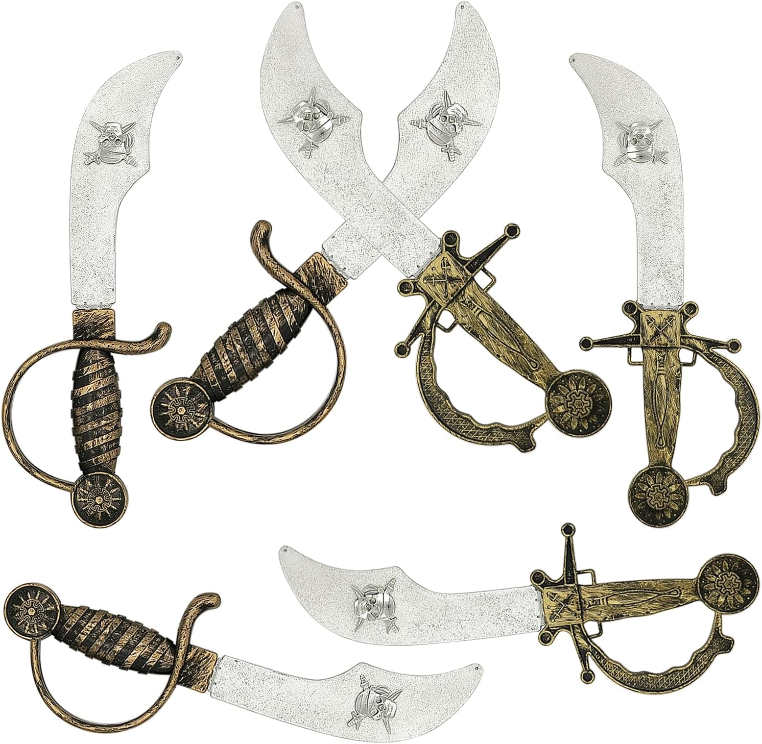 6 pcs Plastic Pirate Swords Set - Kids Pirate Cosplay Cutlass Supplies Pirate Toy Weapon for Dress-Up, Pretend Play, Party Favors, Halloween Costume Props