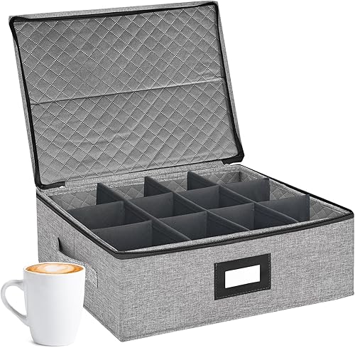 VERONLY Caja de almacenamiento para tazas con divisores, contenedores de almacenamiento de China, caja de almacenamiento rígida para taza de café