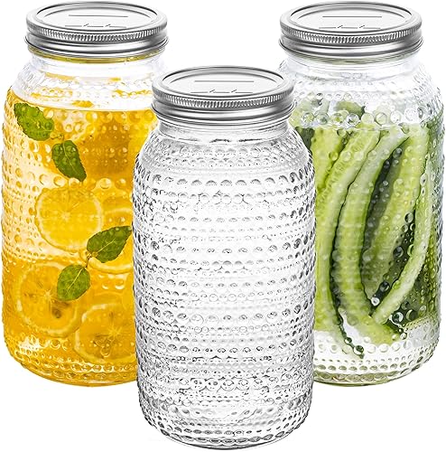 Miniatura 8 de Frascos Mason de 16 oz con tapas, paquete de 6, frascos de vidrio de boca ancha vintage para encurtidos, fermentación, almacenamiento, enlatado,