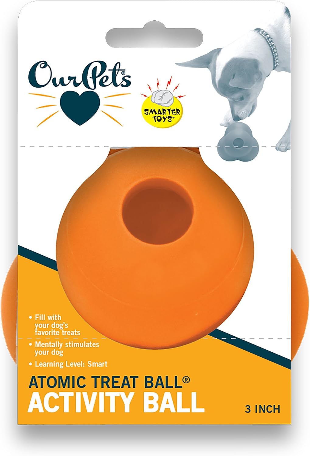 Our Pets Atomic Treat Ball Interactive Dog Toy, 3", Blue (DT-10507)