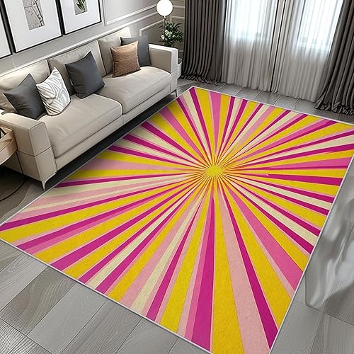 Miniatura 2 de Retro Sun Rug 3x4 for Bedroom, 70s Boho Mid Century Modern Patterned Living Room Area Rug, Retro Sun Room Decor, Washable Soft Thin Carpet with Non