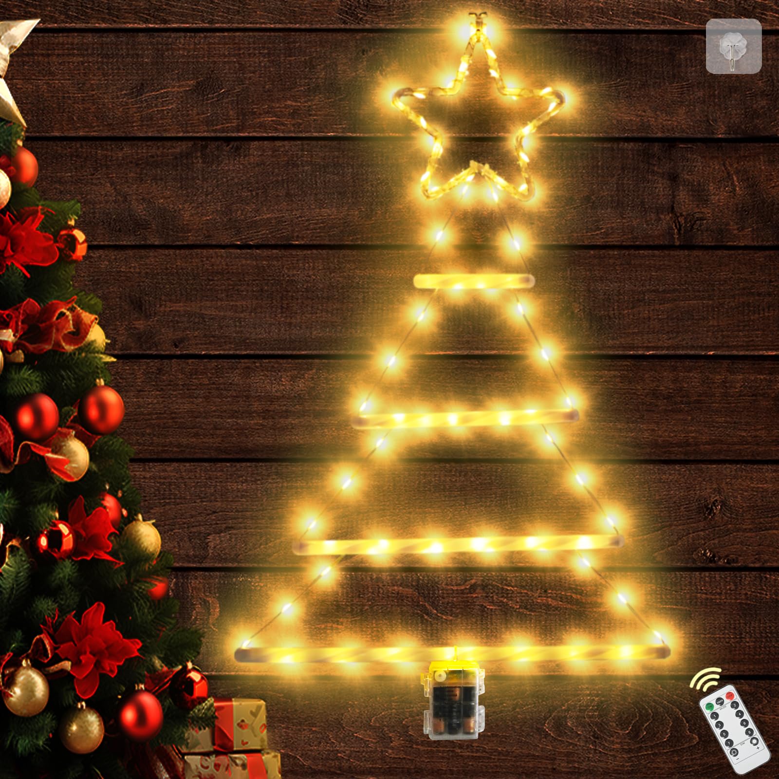 Ulikey Luces Navidad Exterior Pilas, 67cm LED Escalera Luces Navidad con Temporizador, Impermeable Escalera Luces Arbol Navidad para Ventana Puerta Hogar Navidad Decoracion, 8 Modos (Blanco Calido)