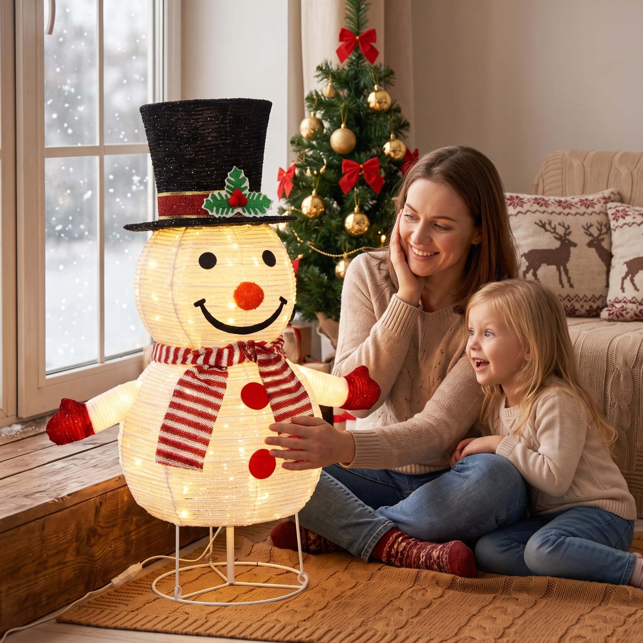 Decoraciones de muñeco de Nieve para Exteriores, muñeco de Nieve retráctil con luz Blanca