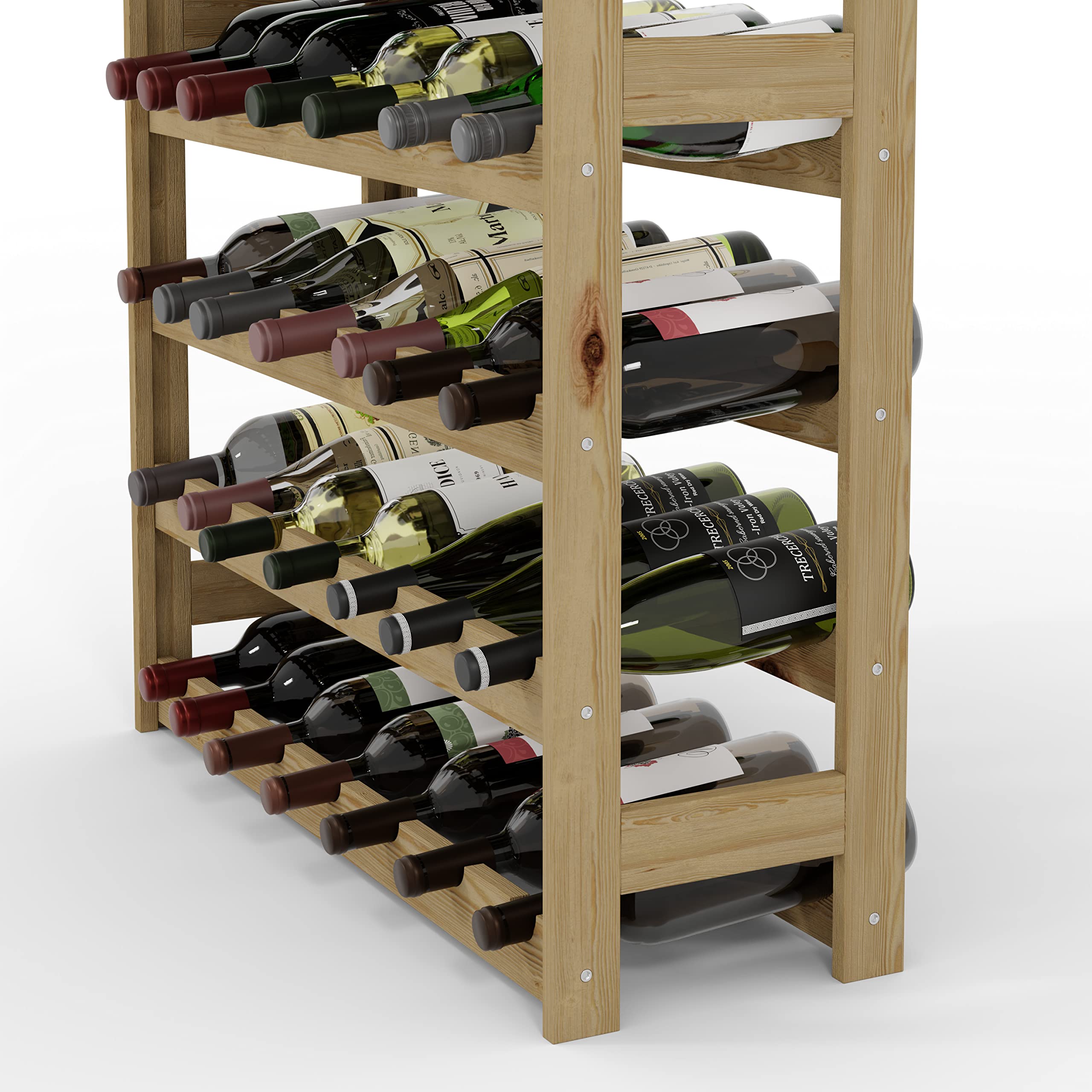 Lenmar Casier à Vin Range Bouteilles Horizontal, Serie RW-1, Étagère à Vin en Bois Naturel, Couchages, pour 12-91 Bouteilles Vin, Casier Cave Etagères Porte-Bouteilles (RW-1-91, 198 x 72,5 x 25)