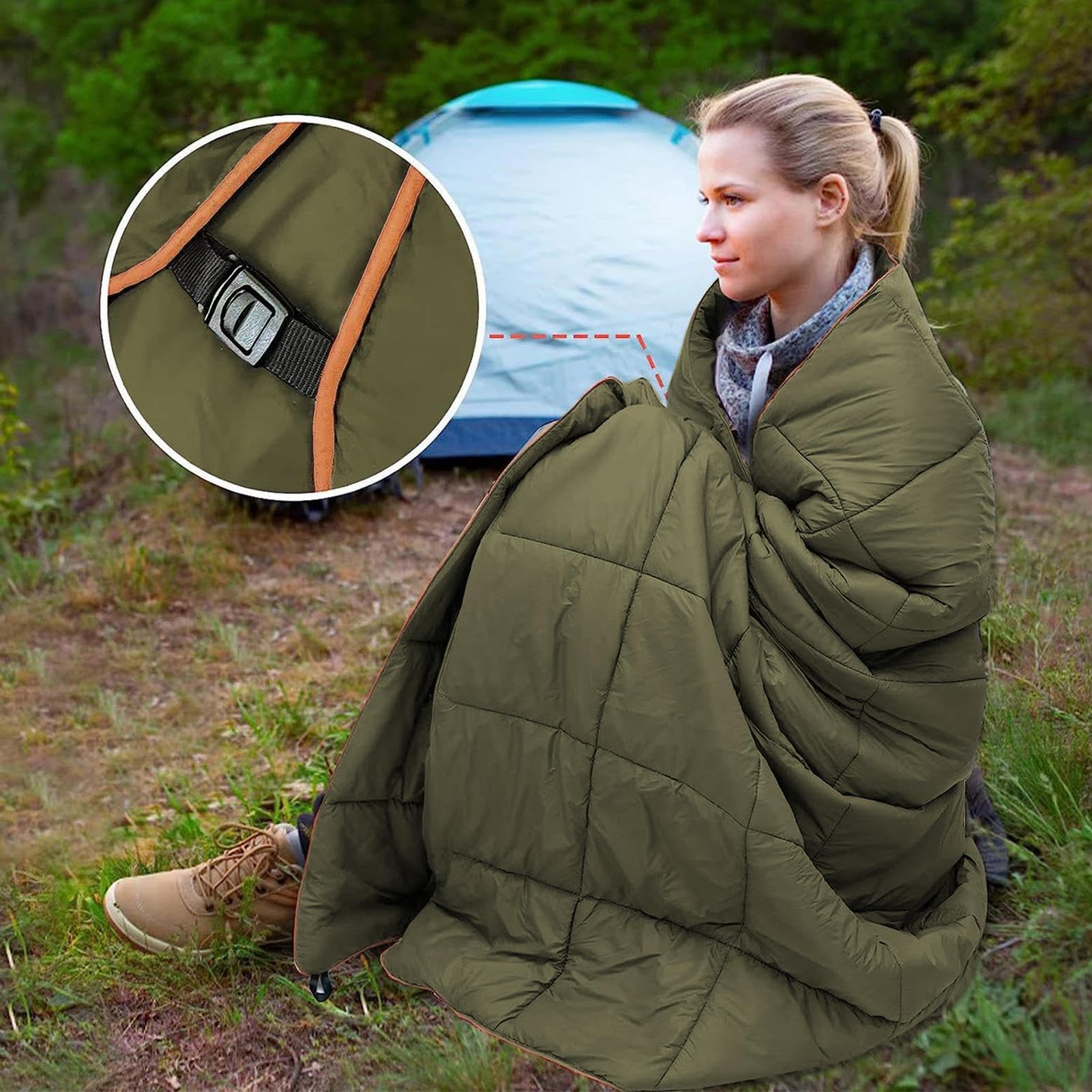 Coperta da campeggio in piuma – coperta termica isolata per esterni | piumino impermeabile | ideale per campeggio, escursioni, viaggi, coperta leggera portatile per avventure all'aperto, casa, pi