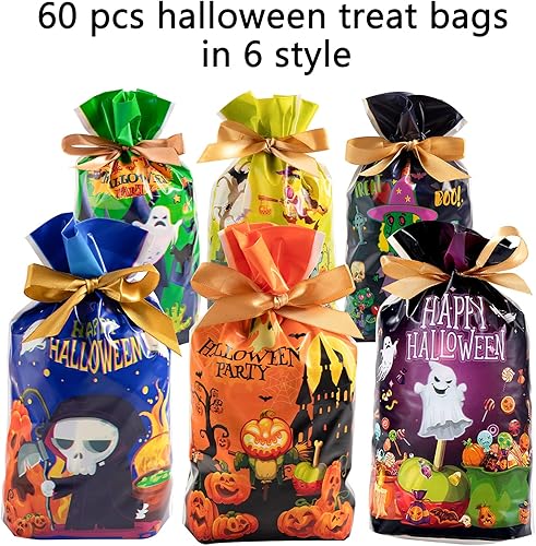 Miniatura 6 de 60 bolsas de Halloween con cordón para golosinas, bolsa de golosinas de Halloween para dulce o truco, bolsas de dulces de Halloween, suministros de
