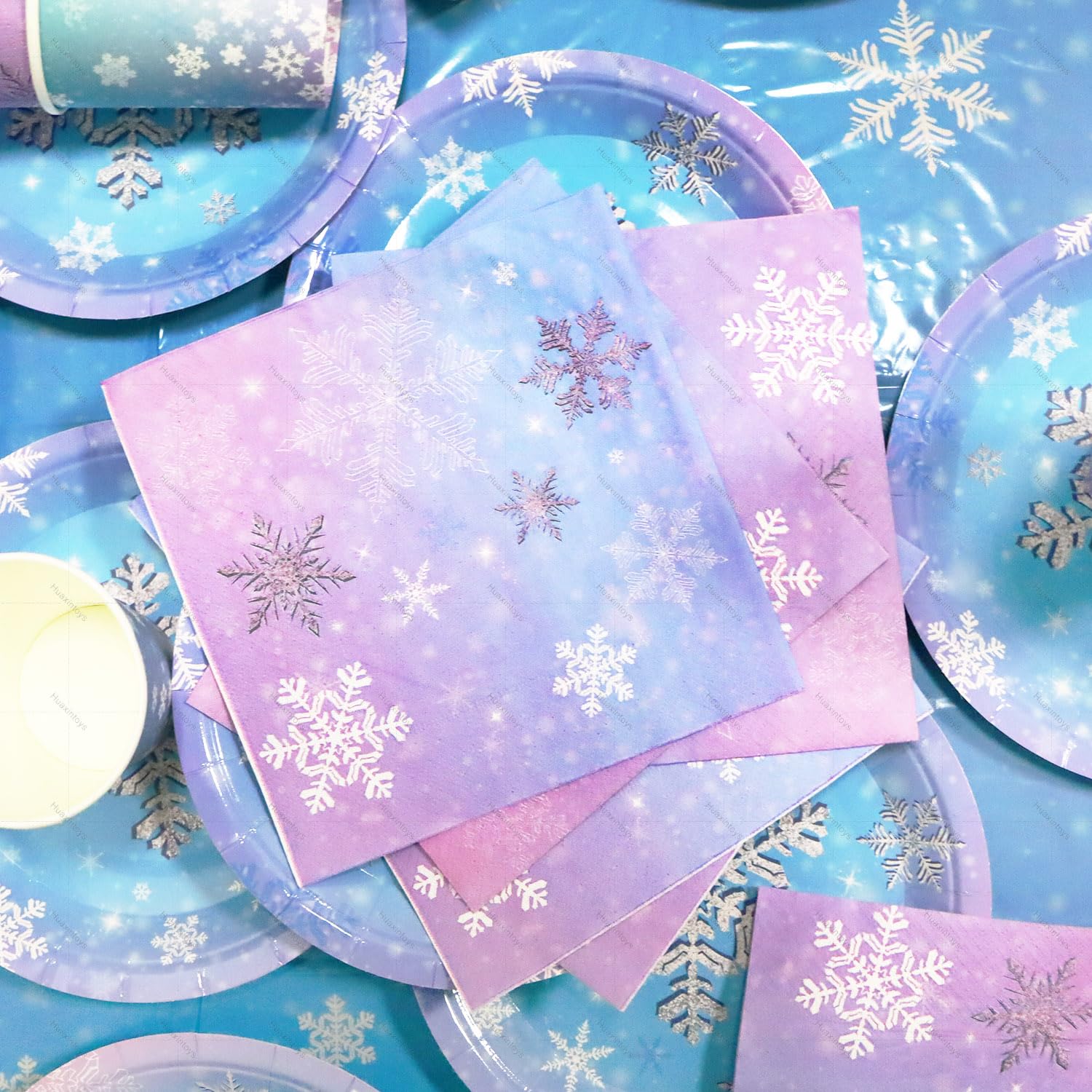 61 Pz Frozen Stoviglie Decorazioni, Stoviglie per Feste di Frozen, Piatti Fiocchi Neve, Bicchieri, Tovaglioli e Tovaglie, per Decorazioni Frozen Compleanno, Feste Natale Forniture