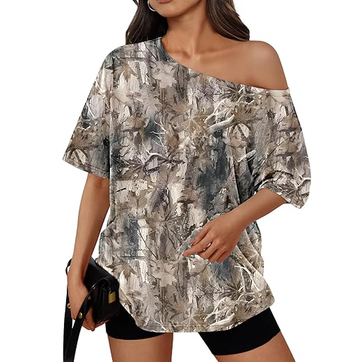 Trendy Queen Womens Off the Shoulder Tops Oversized T-Shirts Short Sleeve Tees Summer 2026 Casual Spring Clothes